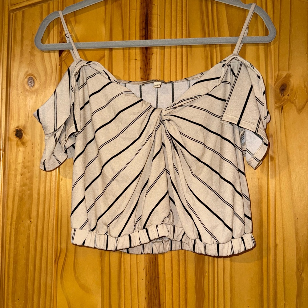 Express Black and White Striped Crop Top